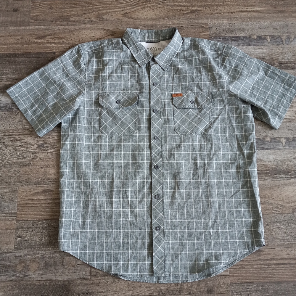 Orvis Classic Collection Gray Plaid Short Sleeve Button Up Shirt
